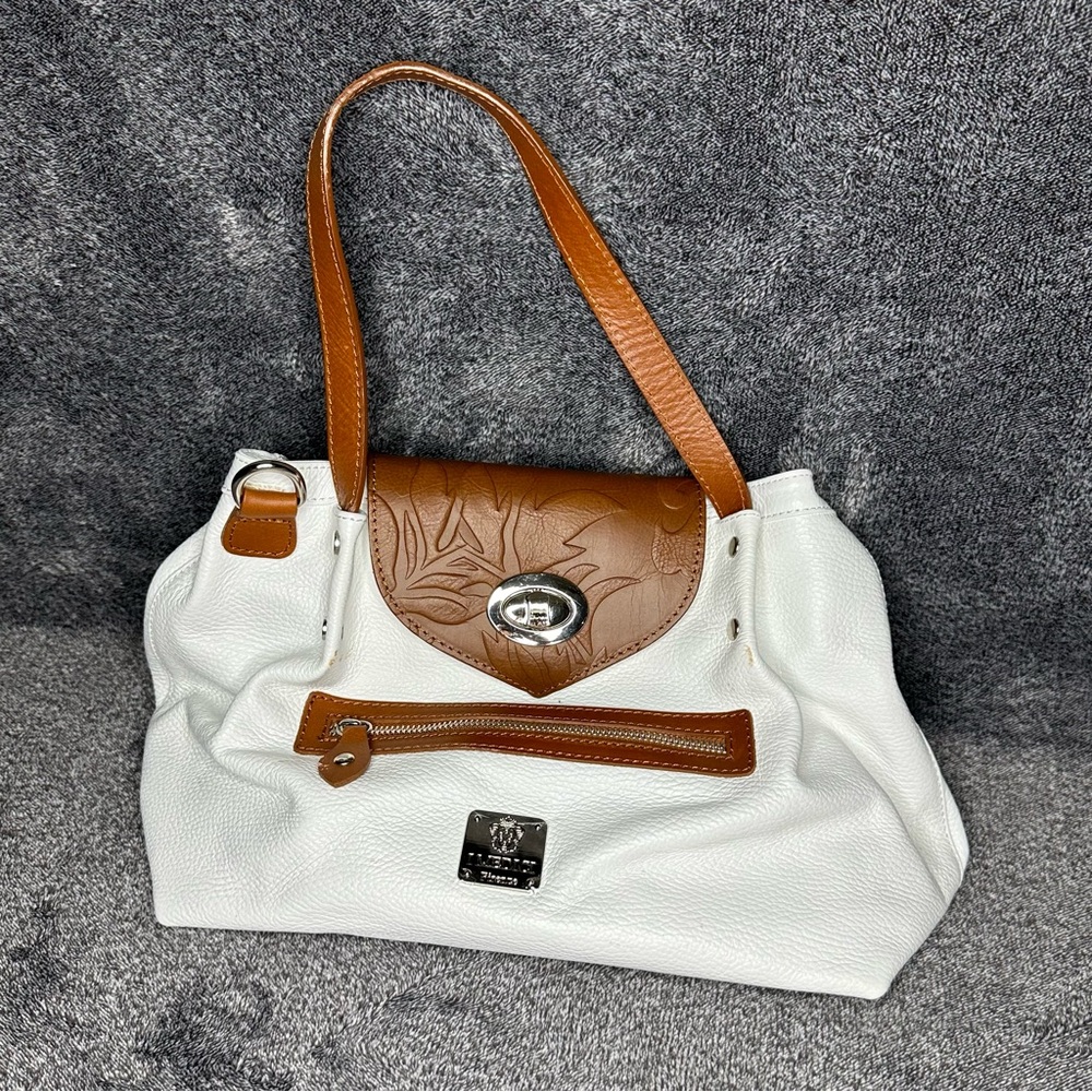 White and Brown Leather Handbag